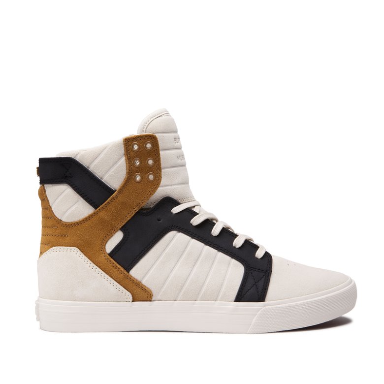 Supra Yüksek Taban Skytop Erkek Ayakkabı Bej Rengi Siyah Kahverengi | TR461647
