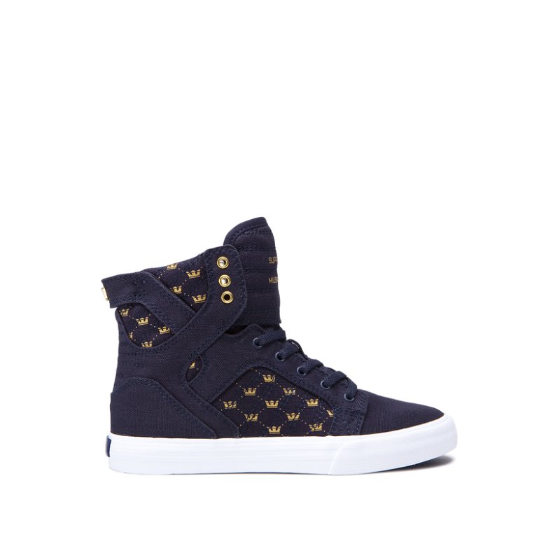 Supra Yüksek Taban Skytop Çocuk Ayakkabı Lacivert Altın Beyaz | TR466617